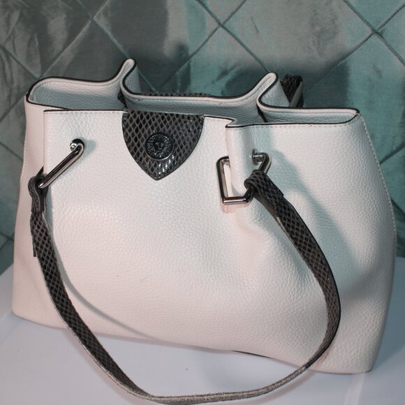 Cream & Silver Anne Klein Classic A Hinge Tote PVC shell inner zip close‎ *PU - Picture 5 of 5
